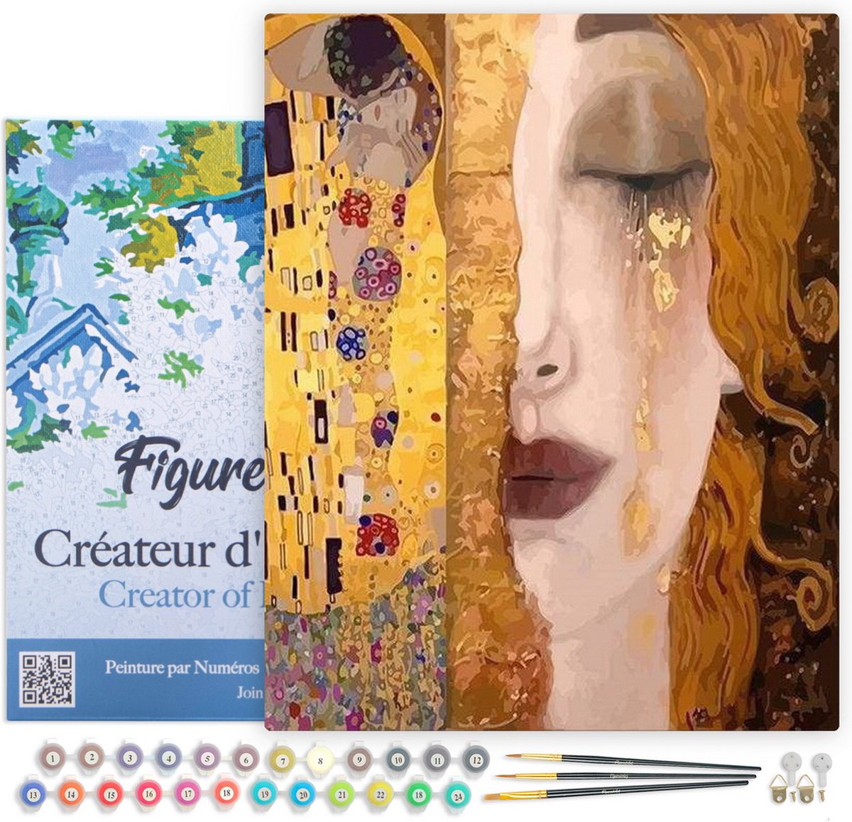FiguredArt Schilderen op Nummer Volwassenen met lijst - Gustav Klimt - Handwerk acrylverf Kit DIY Compleet - 40x50cm Canvas al ingelijst